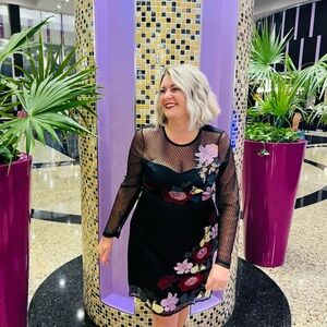 FoxieDox Lana Embroidered Mesh Cocktail Dress Mini